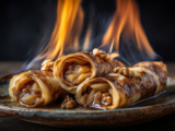Crêpes roulées flambées aux pommes et noix