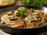 Escalopes de poulet au Porto et champignons