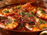 Gambas à l’armoricaine, sauce à la bisque de homard