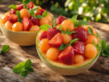 Melons garnis aux fraises