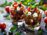 Verrine de caponata à la mozzarella et au basilic