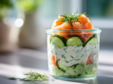 Verrines saumon fumé, fromage frais et concombre