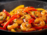 Wok de scampi au poivron