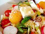 Salade estivale de pâtes grecques, melon & feta