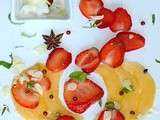 Carpaccio de fraises et melon marinés au limoncello, sorbet citron