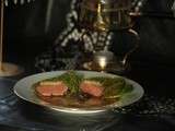 Chartreuse de pigeon au foie gras, jus truffé
