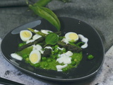 Crème de petits pois et pointes d’asperges à la crème de féta
