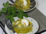 Nids de poireaux confits oeufs mollets et sauce gribiche