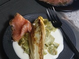 Ravioles au saumon fumé endive et crème de raifort