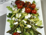 Salade chaude d’asperges vertes et courgettes au chèvre
