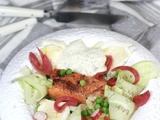 Salade de saumon mi cuit aux légumes croquants