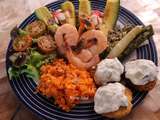 Assiette-Repas : Crevettes-Asperges-Avocat-Etc