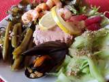 Assiette-Repas : Crevettes-Foie de Morue-Radis-Salade verte-Etc