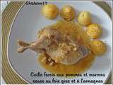 Cailles farcies aux pommes et marrons, sauce au foie gras et à l'armagnac