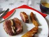Magrets de canard farcis au foie gras et au cacao, ananas confit
