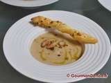 Crème de haricots coco aux éclats de foie gras, pistaches et café