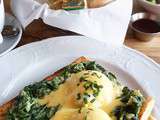 Eggs benedict. 
Creamy spinach, eggs benedict and coffee