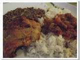 Menu du jour : Cari de poulet à la créole/riz/lentilles