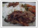 Plat du jour à la créole : Echine de porc/riz/pts pois/carottes