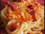 Spaghetti à la Crème de Poivron et Chorizo Grillé