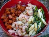 Power bowl aux crevettes, patates douces et asperges