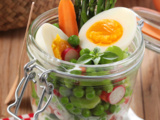 Salade aux oeufs et légumes de printemps en bocal