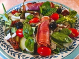 Salade méditerranéenne aux courgettes et jambon cru
