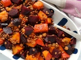 Salade tiède de lentilles, potimarron et betterave #vegan