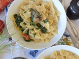 Pâtes, sauce aux pois chiches, tomates séchées et épinards #vég