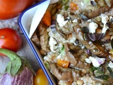 Salade d'orge perlé, tomates, concombre, féta et aubergine rôtie #végétarien