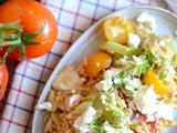 Salade de pâtes aux lentilles corail, tomates, concombre, coeurs d'artichaut et féta #sans gluten