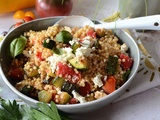 Salade de petites pates courgette grillée, tomates et féta #végétarien