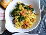 Spatzle au curcuma patate douce et épinards #végétarien