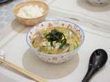Soupe miso froide au concombre, tofu et sardine (hiyajiru)