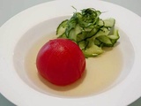 Tomate marinée en ohitashi et concombres au shiso