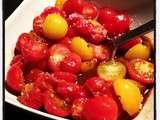 Salade tiède aux tomates cerises, vinaigre balsamique et cumin