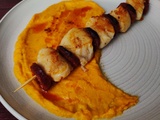 Brochettes de St Jacques au chorizo et purée de carottes