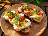 Bruschettas mozzarella, poutargue et agrumes