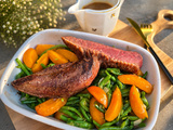 Magret de canard, fricassée de haricots verts aux abricots et sauce à l’orange