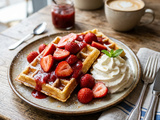 Gaufres avec Fraises Fraîches, Nappage et Chantilly Maison