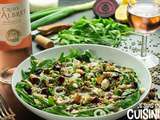 Salade estivale de quinoa, lentilles et roquette à la vinaigrette au tahini