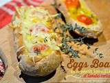 Eggs boat – Petits pains aux œufs brouillés, tomates et fromage