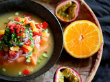 Ceviche de saumon au jus de mineolas et fruit de la passion