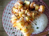 Autour d'un ingrédient #112 , l'ananas , brochettes d'ananas aux crevettes à l'aigre douce