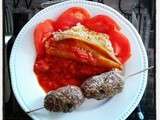 Kefta de boeuf , boulghour et sauce aux piments corne de boeuf et tomate