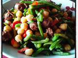 Salade orientale: pois chiche merguez poivrons et haricots verts