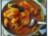 Shiratakis de konjac  et dinde au curry , aubergines et ananas au lait de coco
