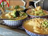 Soupe façon thaï au poulet, nouilles de blé, lait de coco et brocolis