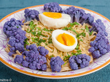 Pâtes aux chou fleur violet, œuf dur et emmental