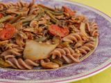 Poêlée d’haricots verts aux cèpes, chorizo et pâtes au sarrasin